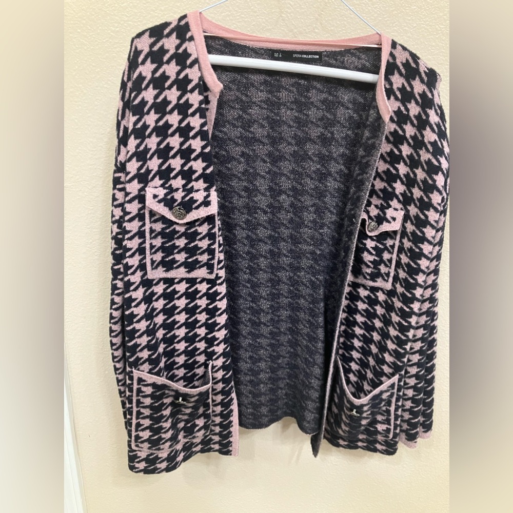 Sfera oversized Houndstooth taupe and black cardigan